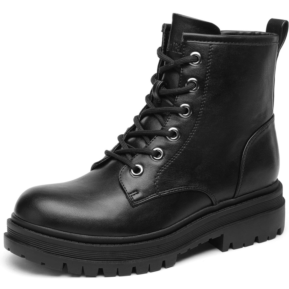 DREAM PAIRS Black Lace-up Combat Boots, Ankle Booties for Women